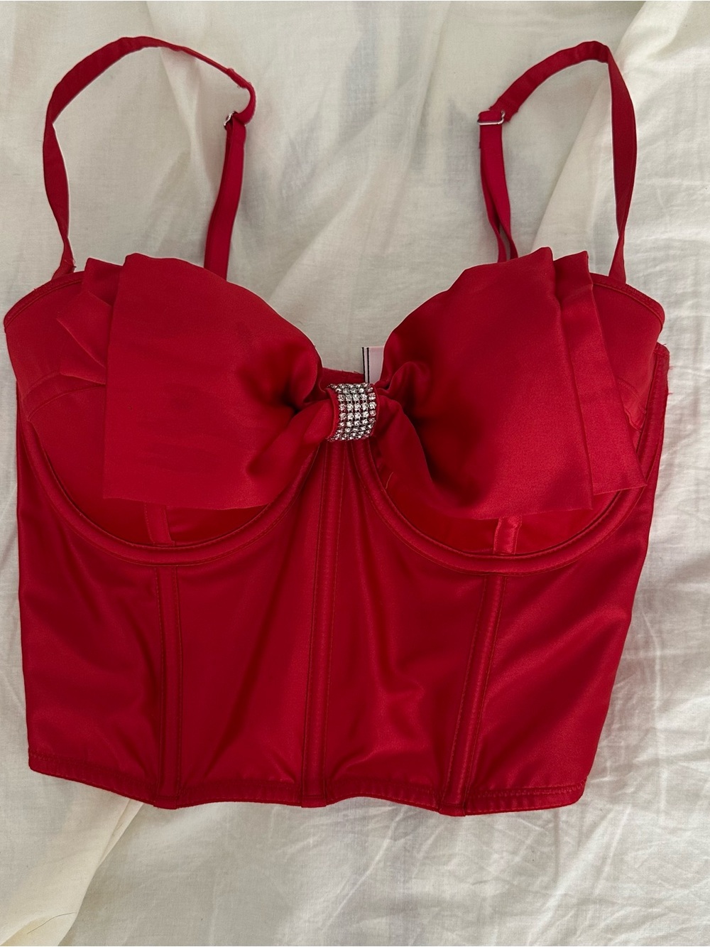 Victoria Secret Red Bow-Front Bustier Corset Top/Bralette